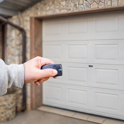 Killeen security key fob pointing to a garage door