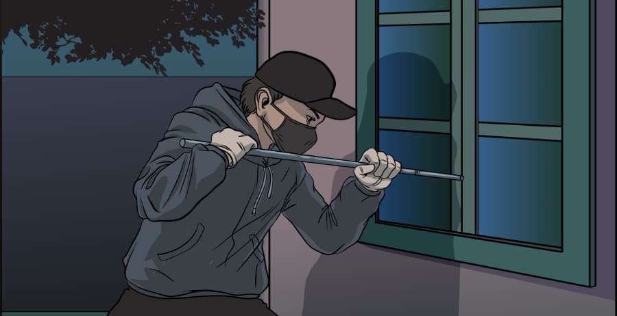 Illustration of burglar forcing entry through a window in Killeen